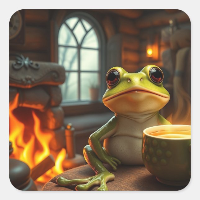 Pegatina Cuadrada Rana acogedora (Anverso)