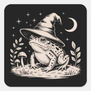 Pegatina Cuadrada Rana bruja vintage Halloween Goblincore