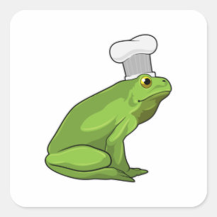 Pegatina Cuadrada Rana cocinada con gorra de Chef