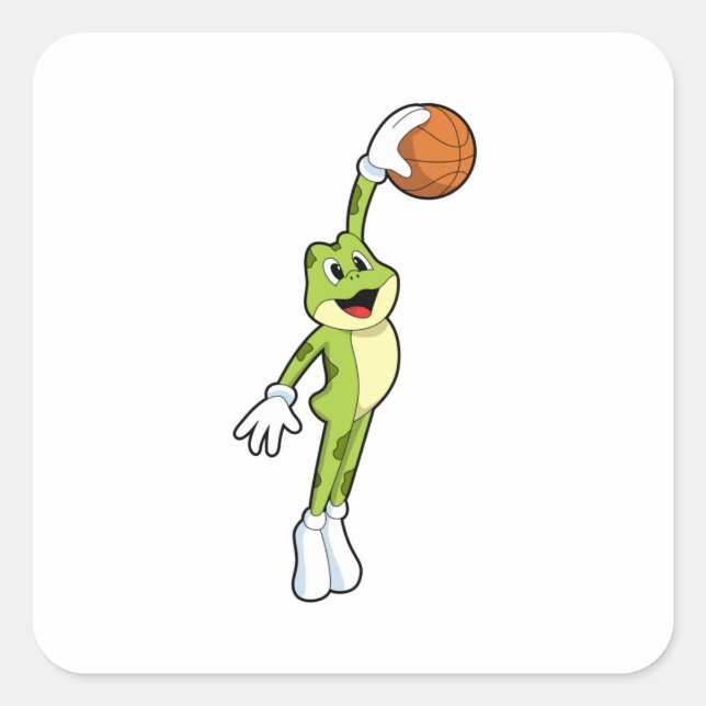 Pegatina Cuadrada Rana como jugador de baloncesto con baloncesto.PNG (Anverso)
