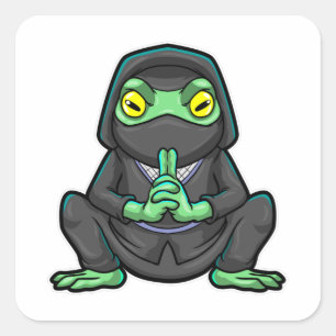 Pegatina Cuadrada Rana como Ninja en negro