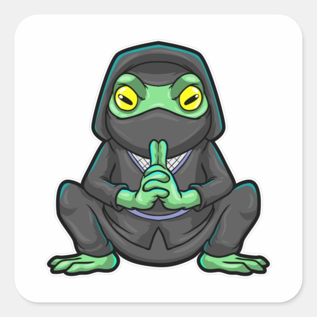 Pegatina Cuadrada Rana como Ninja en negro (Anverso)