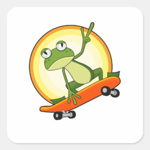 Pegatina Cuadrada Rana como patinador con patineta