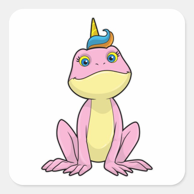 Pegatina Cuadrada Rana como unicornio (Anverso)