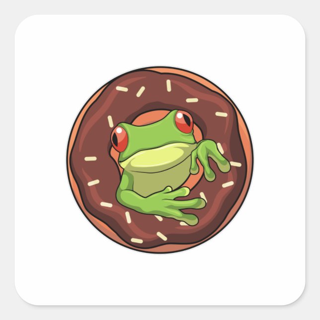 Pegatina Cuadrada Rana con donut (Anverso)