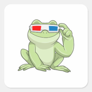 Pegatina Cuadrada Rana con gafas