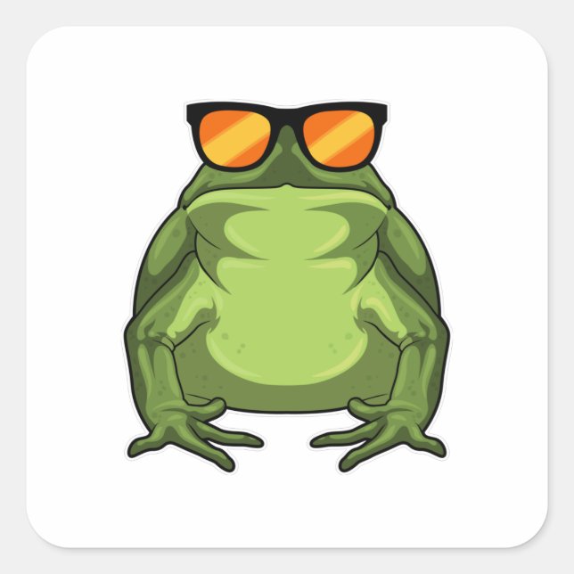 Pegatina Cuadrada Rana con gafas de sol (Anverso)