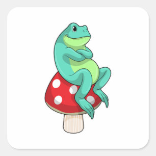 Pegatina Cuadrada Rana con hongo