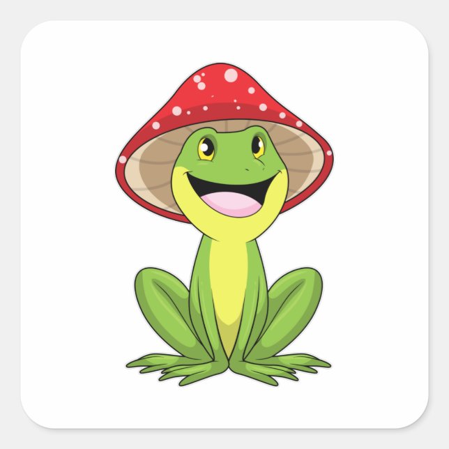 Pegatina Cuadrada Rana con hongo (Anverso)