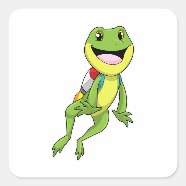 Pegatina Cuadrada Rana con Jetpack (Anverso)