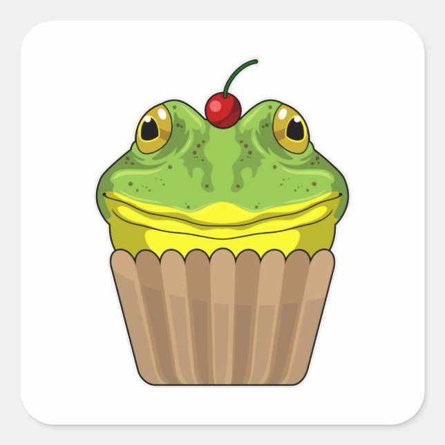 Pegatina Cuadrada Rana con Muffin (Anverso)