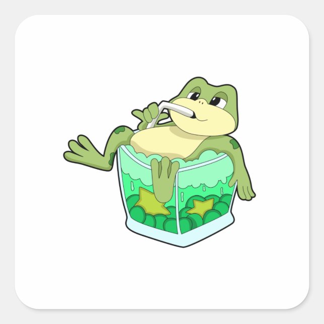 Pegatina Cuadrada Rana con vidrio de jugo (Anverso)