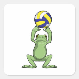 Pegatina Cuadrada Rana con voleibol
