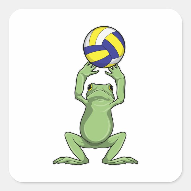 Pegatina Cuadrada Rana con voleibol (Anverso)