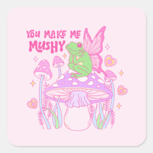 Pegatina Cuadrada Rana de hadas y hongos, me haces musculoso