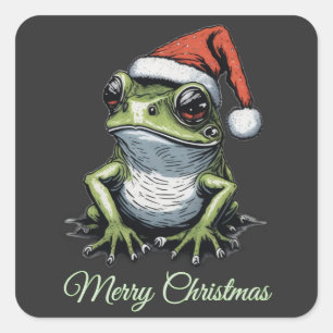 Pegatina Cuadrada Rana de Navidad Cottagecore Vintage Victoriano