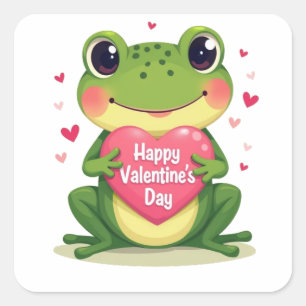 Pegatina Cuadrada rana del día de San Valentín