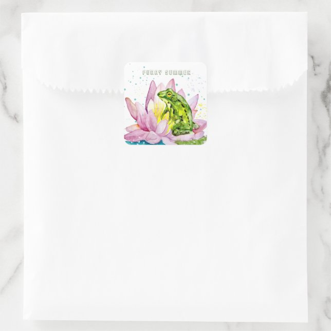 Pegatina Cuadrada Rana divertida en un loto (Bolso)