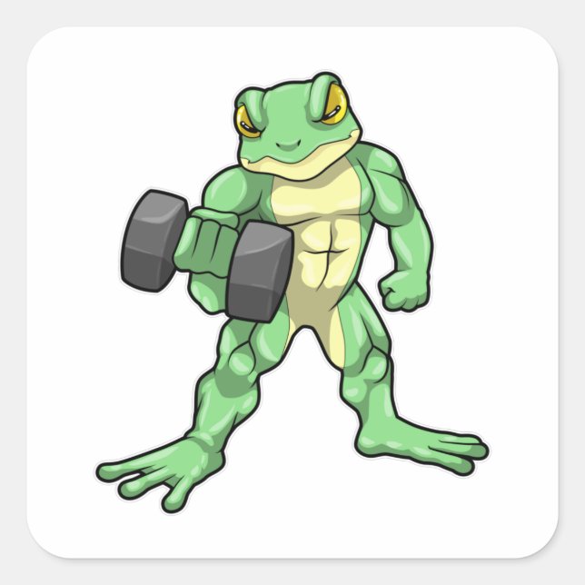 Pegatina Cuadrada Rana en Bodybuilding con Dumbbell (Anverso)