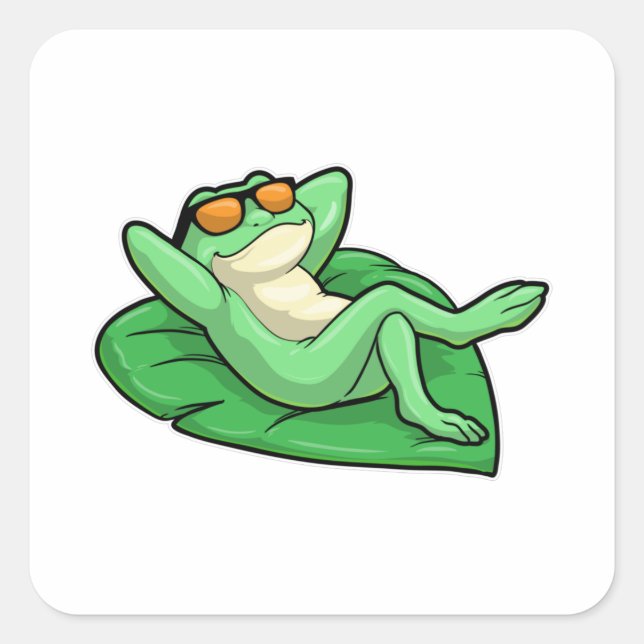 Pegatina Cuadrada Rana en hojas con gafas de sol (Anverso)