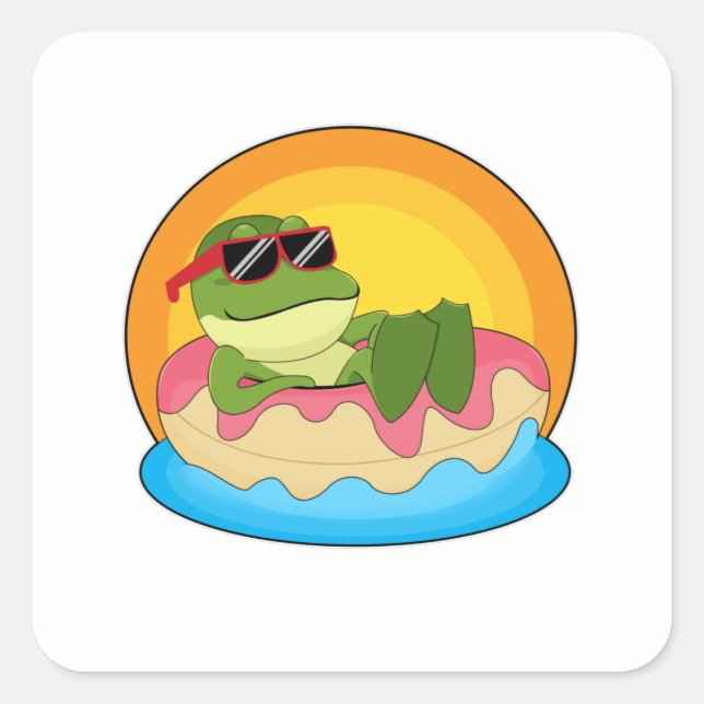 Pegatina Cuadrada Rana en Natación con gafas de sol (Anverso)