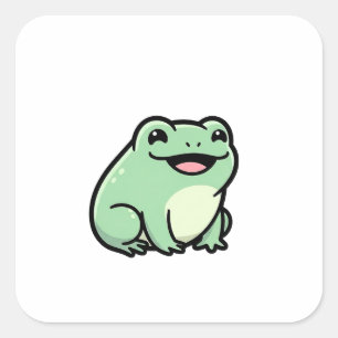 Pegatina Cuadrada Rana Feliz – Ilustración de Animal Kawaii Adorable