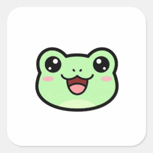 Pegatina Cuadrada Rana Feliz – Ilustración Kawaii Adorable
