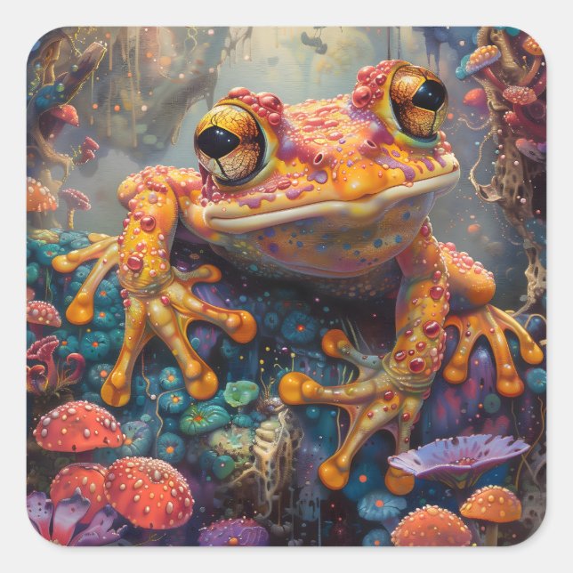 Pegatina Cuadrada Rana mágica de cuento de hadas (Anverso)
