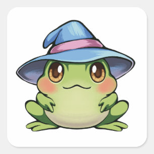 Pegatina Cuadrada Rana mágica en un gorra