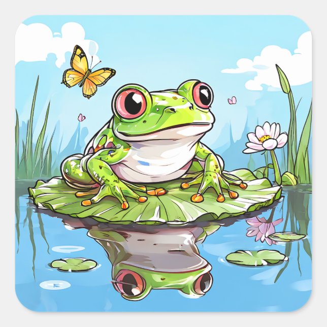 Pegatina Cuadrada Rana mate en una taza de Lily Pad (Anverso)