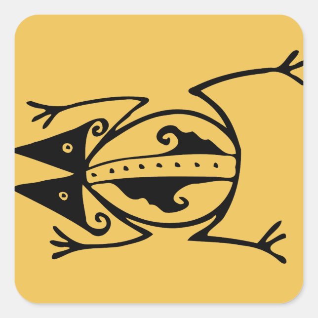 Pegatina Cuadrada Rana tribal arte de la antigua tribu animal (Anverso)