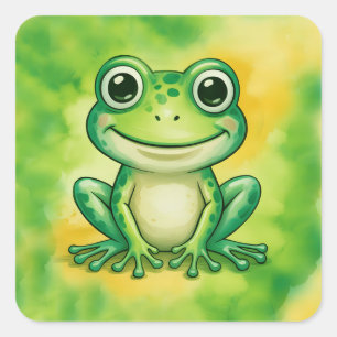 Pegatina Cuadrada Rana verde linda