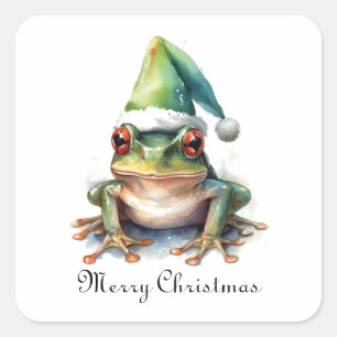 Pegatina Cuadrada Rana verde navidad, personalizable