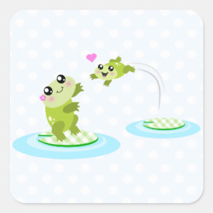 Pegatina Cuadrada Ranas cortas - mamá kawaii y personalizado de ran