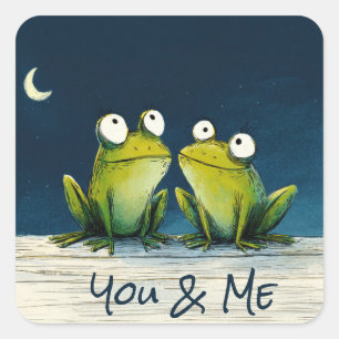 Pegatina Cuadrada Ranas Tú & Yo – Arte Animal Romántico y Lindo