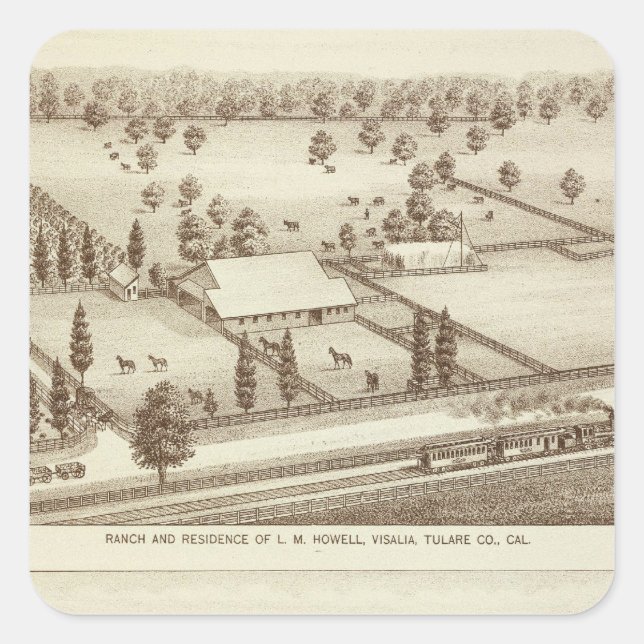 Pegatina Cuadrada Ranches, Visalia, Cal (Anverso)