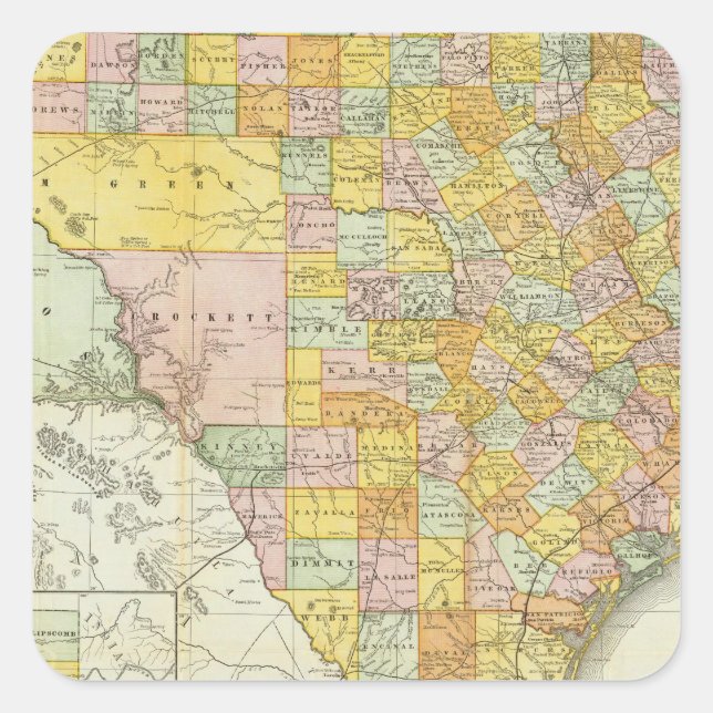 Pegatina Cuadrada Rand McNally Railroad And County Map Of Texas (Anverso)