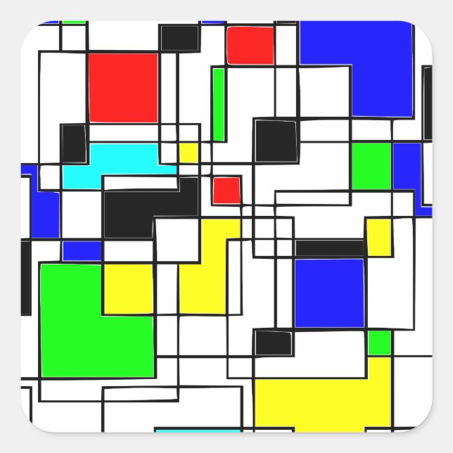 Pegatina Cuadrada Random Squares Homage A Mondrian (Anverso)