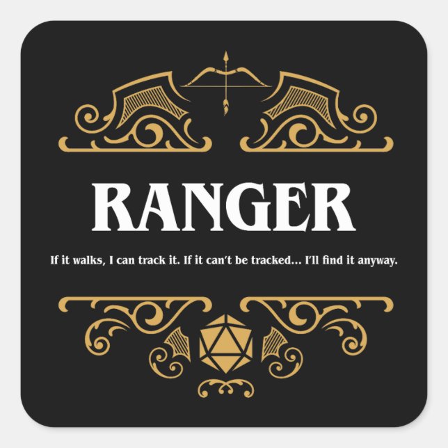 Pegatina Cuadrada Ranger Class Tabletop RPG Gaming (Anverso)