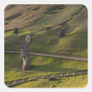Pegatina Cuadrada Rano Raraku, Rapa Nui, Isla de Pascua, Chile