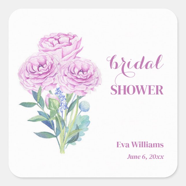 Pegatina Cuadrada Ranunculus & Anemones Fiesta de Despedida de Solte (Anverso)