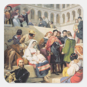 Pegatina Cuadrada Raphael en el Vatican, 1832 (aceite en lona)