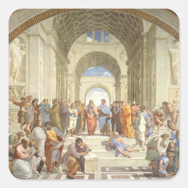 Pegatina Cuadrada Raphael - Escuela de Atenas (Anverso)