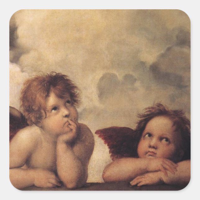 Pegatina Cuadrada Raphael, Sistine Cherub (Anverso)