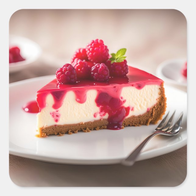Pegatina Cuadrada Raspberry Cheesecake (Anverso)