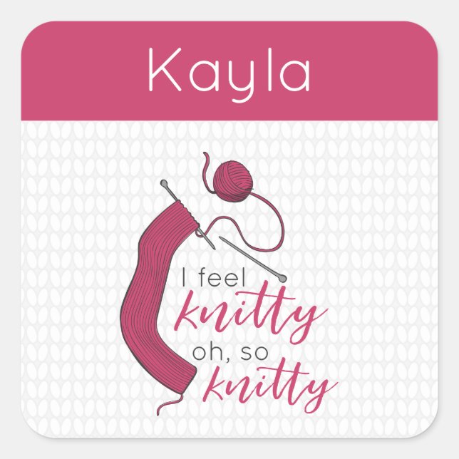 Pegatina Cuadrada Raspberry Jam Me Siente Knitty, Oh Tanta Knitty (Anverso)
