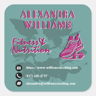 Pegatina Cuadrada Raspberry Teal Flourished Fitness & Nutrition