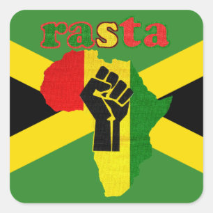 Pegatina Cuadrada Rasta Black Power Fist Sobre África