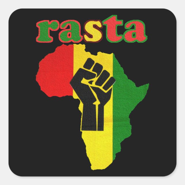 Pegatina Cuadrada Rasta Black Power Fist sobre África (Anverso)