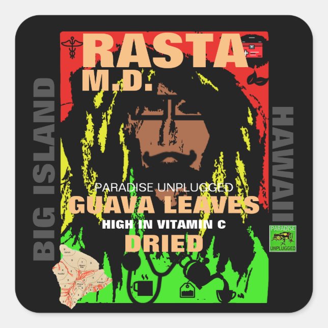 PEGATINA CUADRADA RASTA M.D. HOJAS DE GUAVA SECAS (Anverso)